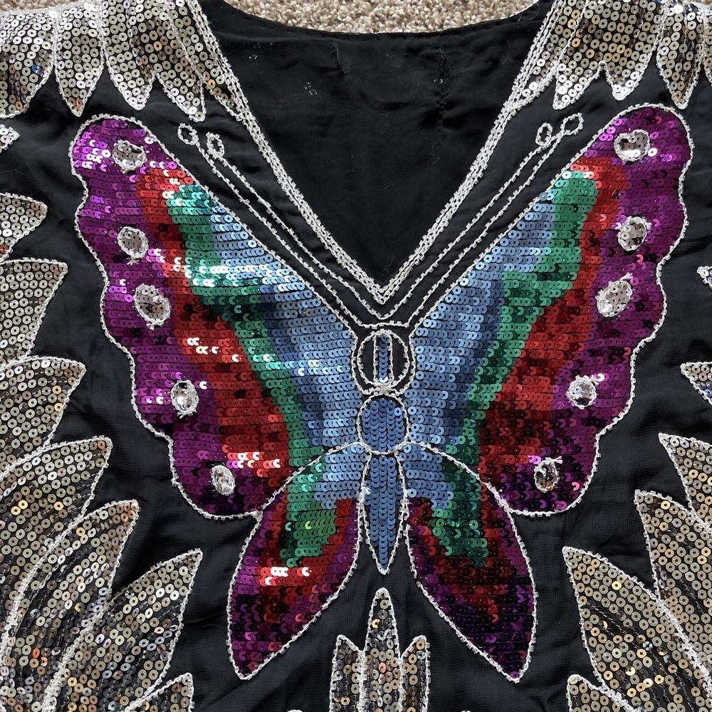 VTG Fairy‎ Sequin Butterfly  Top Silk S/M Croquette Bratz Whimsical Babydoll Y2K - Picture 4 of 14